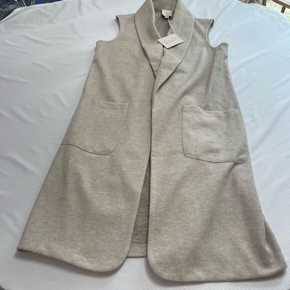 NWT Joie Open Front Duster Sweater Vest Oatmeal Size Large New - Picture 1 of 6